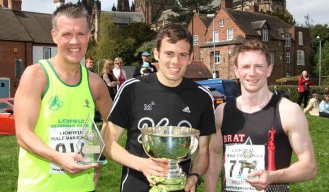 The first three men home in the Lichfield Half Marathon 2013