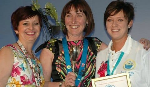Ruth Curry (left) presents the award to Susan Davies and Sue Kershaw from Lichfield Ladies Circle