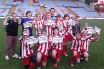 Burntwood Dragons players celebrating at Villa Park