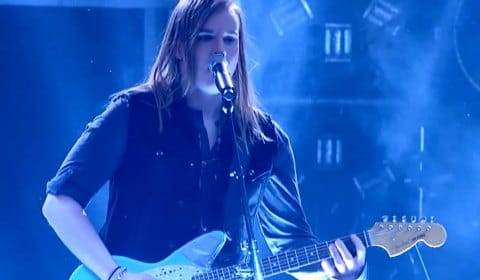 Mitchel Emms performing on The Voice