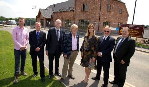 Richark Kirkland, Clive Broadhurst, Cllr Richard Grosvenor, Michael Fabricant MP, John Woodall, Kate Silverwood and Paul Heaven outside the new Red Carpet Cinema building