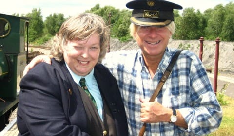 Michael Fabricant with a guard from Chasewater Light Railway