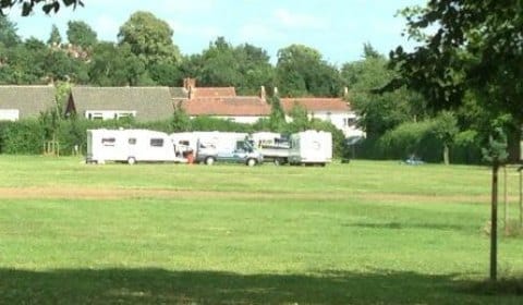 Travellers on land at Shortbutts Park