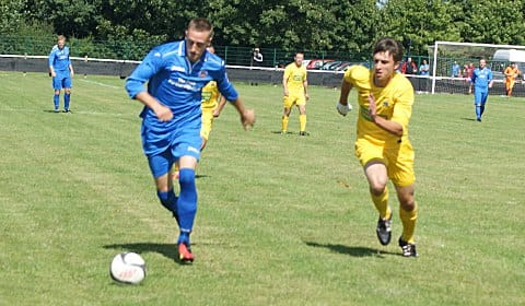 Olly Budd on the ball against Bolehall Swifts. Pic: Mick Tyler