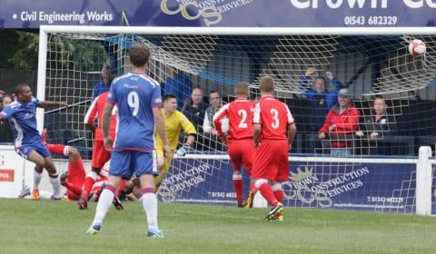 Tesfa Robinson scores. Pic: Dave Birt