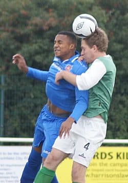 Lichfield City and Brocton players battle it out. Pic: Mick Tyler