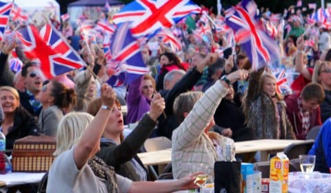 Crowds enjoying the Lichfield Proms in Beacon Park