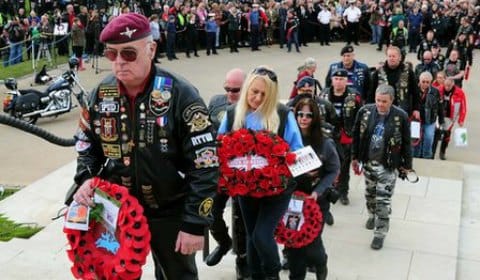 Motorcyclists laying wreaths at the National Memorial Arboretum. Pic: Ride to the Wall