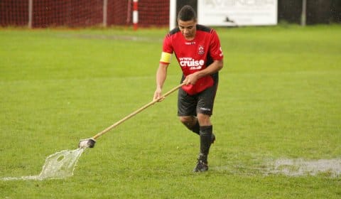 A Redditch player tries is hand at being sweeper! Pic: Dave Birt