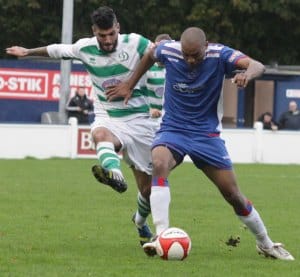 Tesfa Robinson holds off a challenge. Pic: Dave Birt