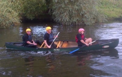 Darren Aird, Rich Birkin and Karen Bloor on the water