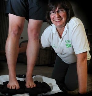 Linda Bridges getting ready for the St Giles Hospice fire walk