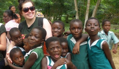 Emily Fisher with kindergarten pupils