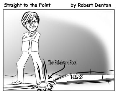 One of Robert's cartoons, inspired by Lichfield, featuring Michael Fabricant taking a stand against HS2