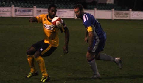 Chris Slater closes down the ball. Pic: Pamela Mullins