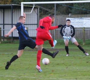 Action from Eccleshall v Lichfield City. Pic: Mick Tyler