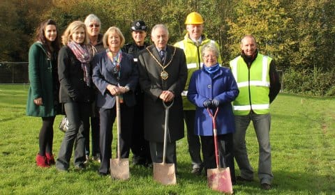 Veolia Environmental Trust's Rebecca Jacobs, Eileen Patterson, County Councillor Caroline Wood, County Councillor Janet Eagland, Inspector Rachel Joyce, Lichfield City Mayor Cllr Bob Awty, Lichfield District Council’s John Smith, Cllr Val Richards and Lichfield District Council's Spencer Duval at the site of the new skatepark