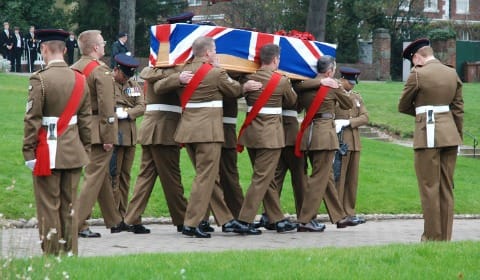 Ian Fisher's coffin is carried into Lichfield Cathedral. Pic: Harry Warburton