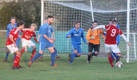 Action from Littleton v Lichfield City FC. Pic: Mick Tyler