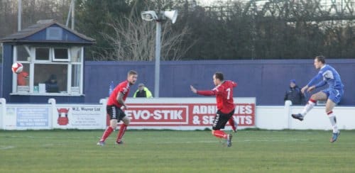 Paul Sullivan gets the first of his three goals. Pic: Dave Birt