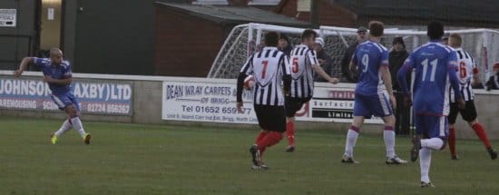 Simon Brown fires Chasetown in front. Pic: Dave Birt