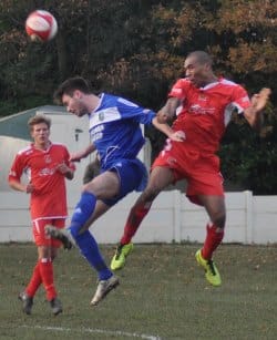 Tesfa Robinson heads away. Pic: Pamela Mullins