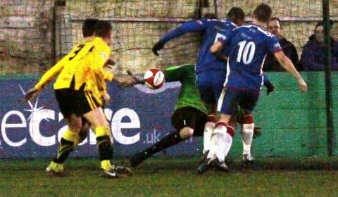 Paul Sullivan finds the net. Pic: Dave Birt