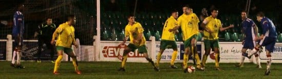 Paul Sullivan rifles home his third goal. Pic: Dave Birt