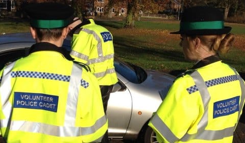 Police cadets learning about road policing