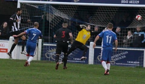 Simon Brown doubles Chasetown's advantage. Pic: Dave Birt
