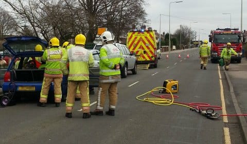 Emergency services at the scene of the crash in Burntwood. Pic: West Midlands Ambulance Service