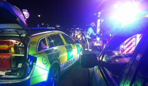 Emergency services at the scene of the crash in Hopwas. Pic: West Midlands Ambulance Service
