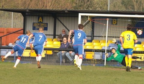 Simon Brown fires home the spot kick. Pic: Dave Birt