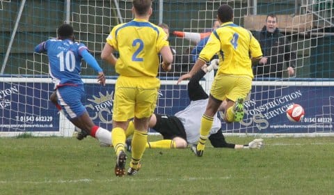 Jazz Luckie opens the scoring for Chasetown. Pic: Dave Birt