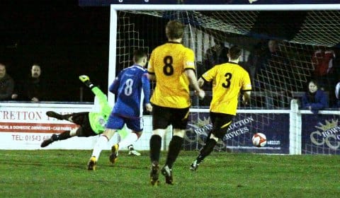 Simon Brown equalises for Chasetown.Pic: Dave Birt