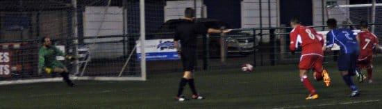 Lee Butler scores from the penalty spot. Pic: Pamela Mullins