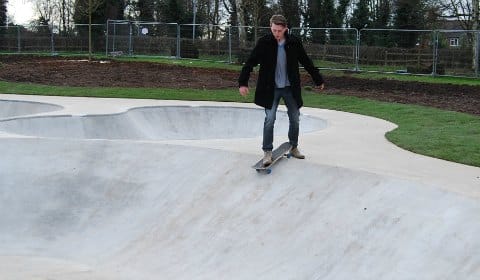 Dan Bartram tries out the new skatepark in Lichfield