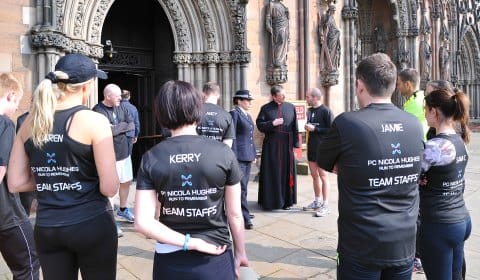 Rev Cannon Andrew Stead, DCC Jane Sawyers, Ch Insp Phil Fortun and members of the Team Staffs runners