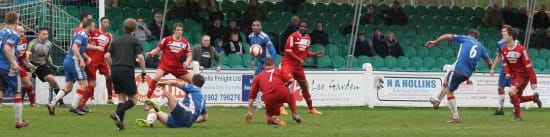 Joe Halsall finds the net. Pic: Dave Birt