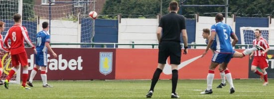 Todd Evans heads goalwards. Pic: Dave Birt