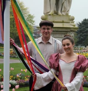 James Mayer and Katy Humpage try out their maypole skills