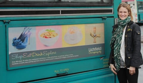 Lizzie Thatcher with one of the new bus adverts