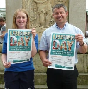 Jenni Williams and Stuart Hoddinott promoting the leisure day in Lichfield