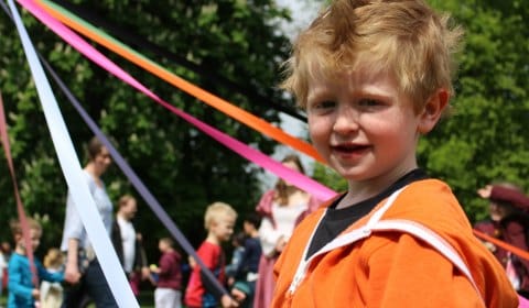Max Blades in front of the Maypole
