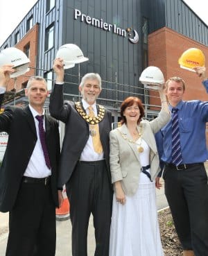 Richard Smith, Cllr David Leytham, Jan Leytham and Mark Greasby outside the new Premier Inn in Lichfield. Pic: Paul Pickard