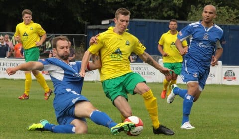 Chris Slater puts in a tackle. Pic: Dave Birt