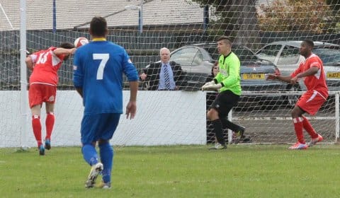 Danny Edwards stoops to score. Pic: Dave Birt