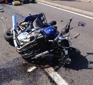 The damaged blue Yamaha motorbike. Pic: Midlands Air Ambulance