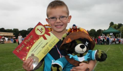 Harrison Lewis who won the 'teddy wanging' in the Teddy Bear Games