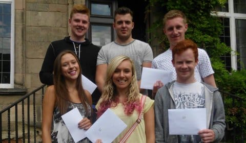 Cathedral School students Sam Dickinson, Dan Bradshaw, Daniel Payne, Ashton Bryan, Rosie Stevens and Edward Simpson with their results